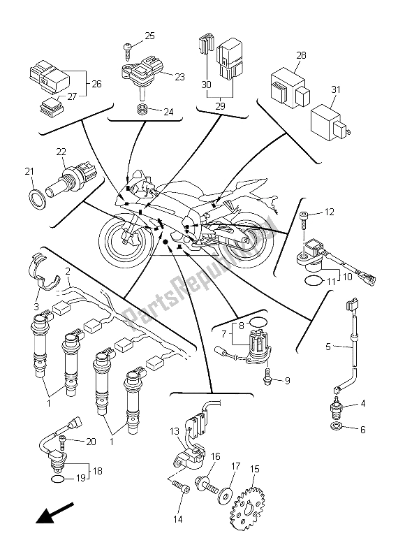 Todas as partes de Elétrica 1 do Yamaha YZF R6 600 2015