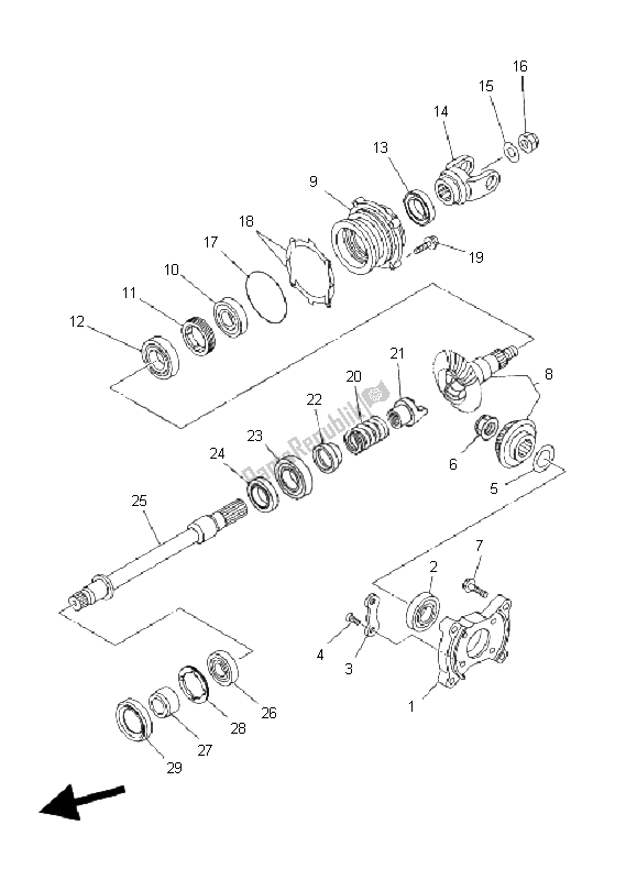 All parts for the Middle Drive Gear of the Yamaha YFM 350 FA Bruin 4X4 2004