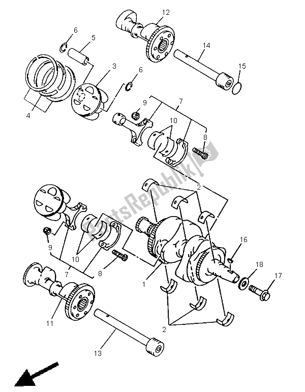 All parts for the Crankshaft & Piston of the Yamaha TDM 850 1998