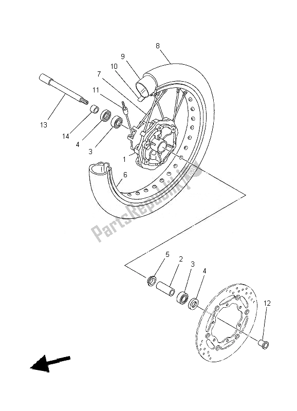 All parts for the Front Wheel of the Yamaha XT 660X 2010 All parts for the Front Wheel of the Yamaha XT 660X 2010