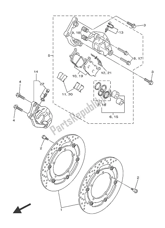 All parts for the Front Brake Caliper of the Yamaha XJ6 SA 600 2016