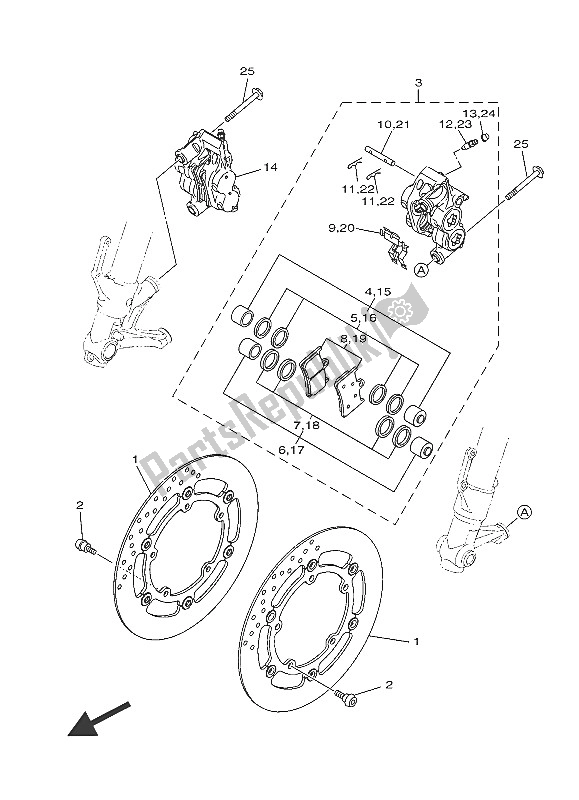 All parts for the Front Brake Caliper of the Yamaha MT 09 900 2016