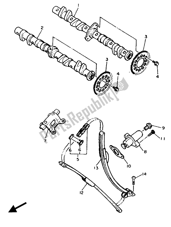 Toutes les pièces pour le Arbre à Cames Et Chaîne du Yamaha FZR 600 Genesis 1989