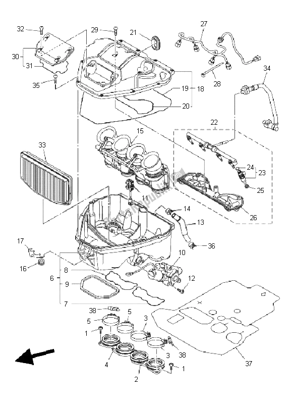 All parts for the Intake of the Yamaha YZF R1 1000 2011