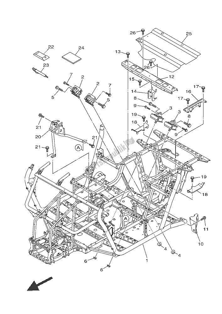 All parts for the Frame of the Yamaha YXE 700E 2016