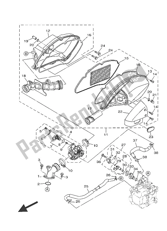 All parts for the Intake of the Yamaha MW 125A 2016