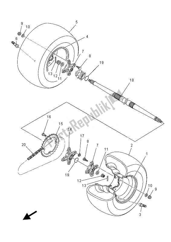 All parts for the Rear Wheel of the Yamaha YFM 700 Rsed 2013