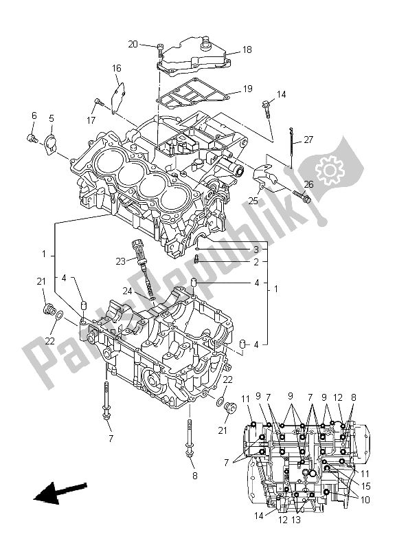 All parts for the Crankcase of the Yamaha XJ6N 600 2009