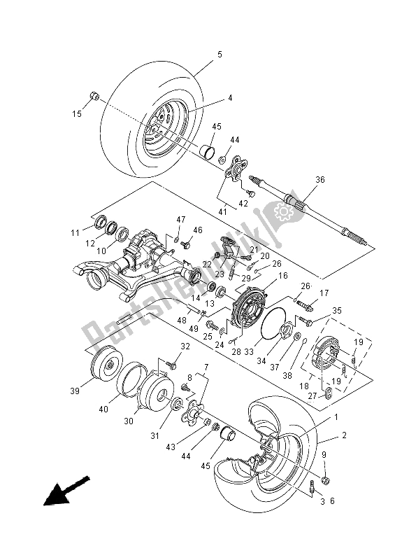 All parts for the Rear Wheel of the Yamaha YFM 350 FWA Grizzly 4X4 2014