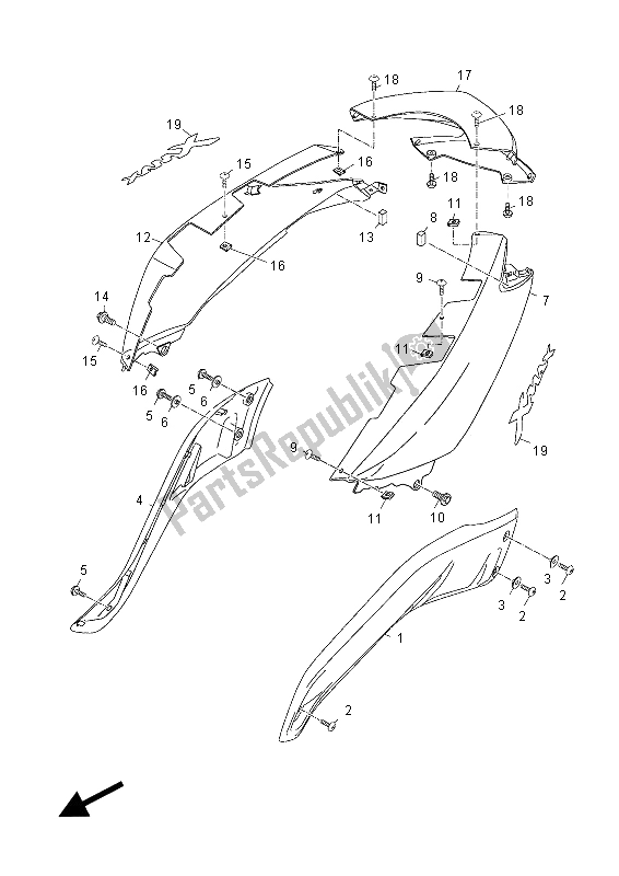 Tutte le parti per il Coperchio Laterale del Yamaha YP 125R X MAX 2012