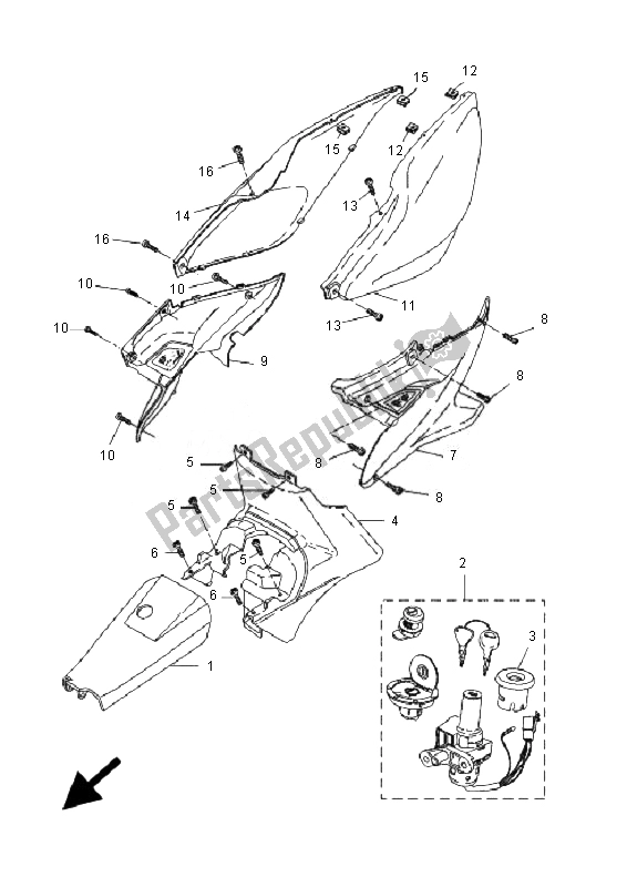 All parts for the Side Cover of the Yamaha YQ 50L Aerox Race Replica 2007