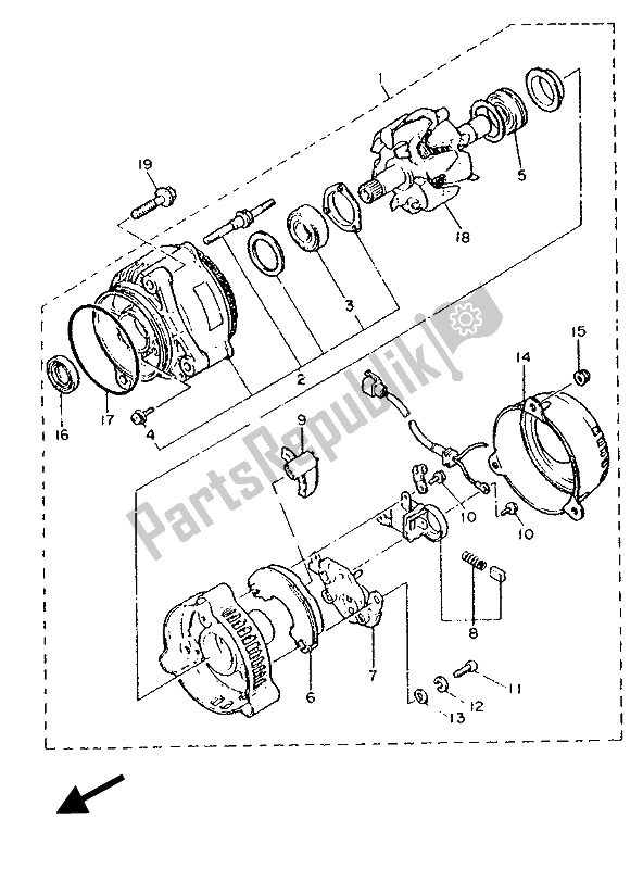 All parts for the Generator of the Yamaha FZ 750R 1989