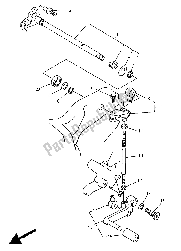 All parts for the Shift Shaft of the Yamaha TRX 850 1998