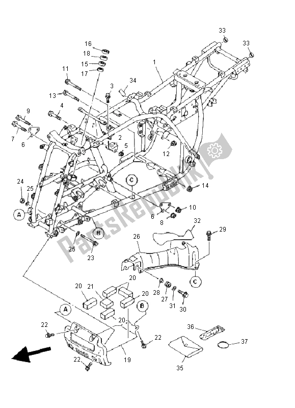 All parts for the Frame of the Yamaha YFM 350 FW Wolverine 4X4 2001