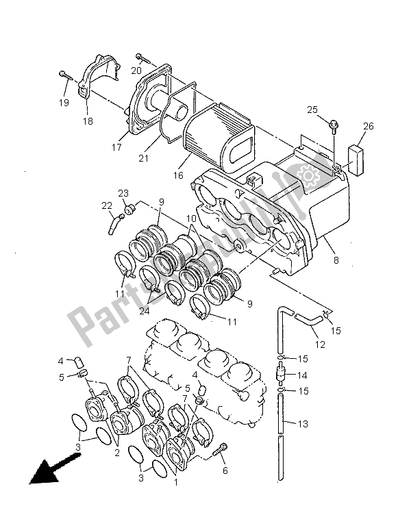 All parts for the Intake of the Yamaha XJR 1300 SP 1999