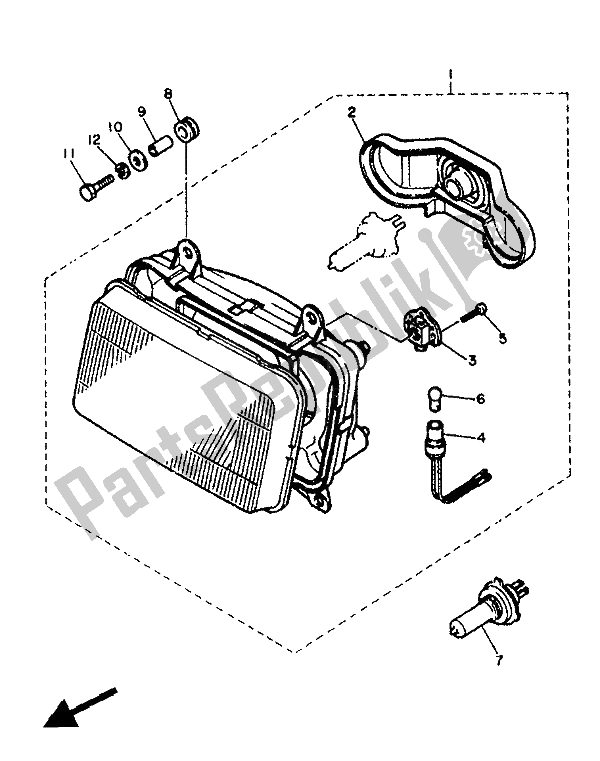 All parts for the Headlight of the Yamaha FZ 750 Genesis 1988