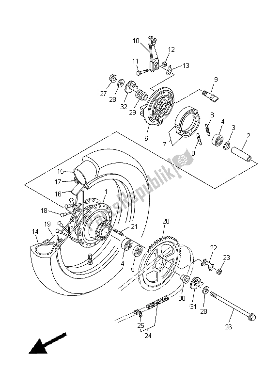 Wszystkie części do Tylne Ko? O Yamaha TT R 125 LW 2000