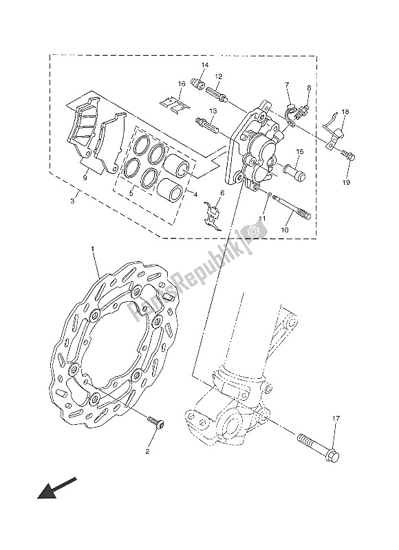 All parts for the Front Brake Caliper of the Yamaha WR 250R 2016