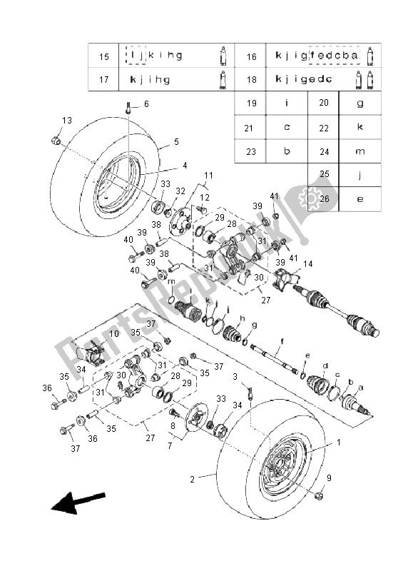 All parts for the Rear Wheel of the Yamaha YFM 450F Grizzly EPS 2011