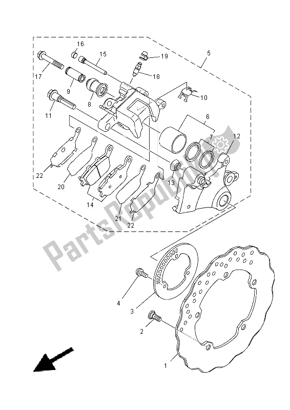 All parts for the Rear Brake Caliper of the Yamaha MT 07A 700 2014