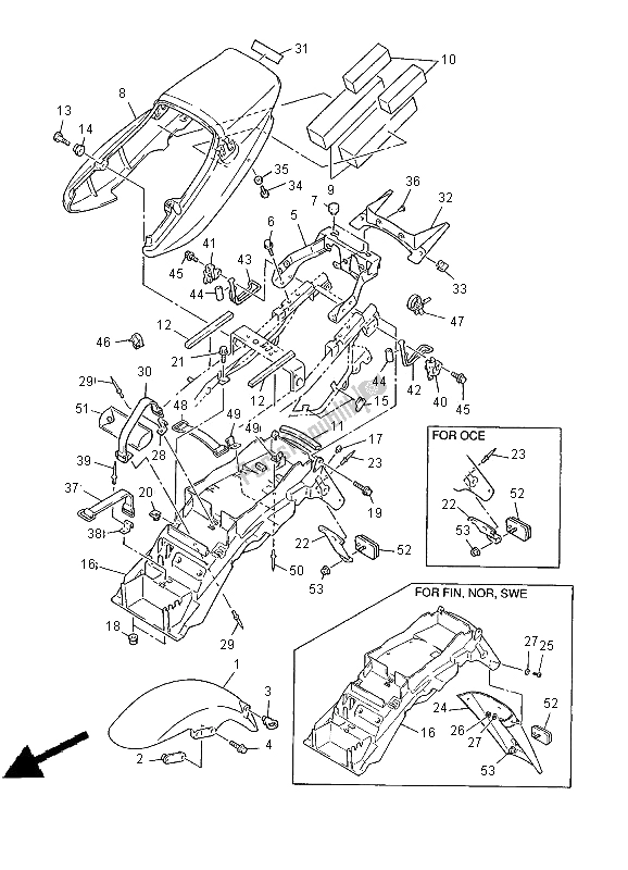 All parts for the Fender of the Yamaha XJR 1300 2000