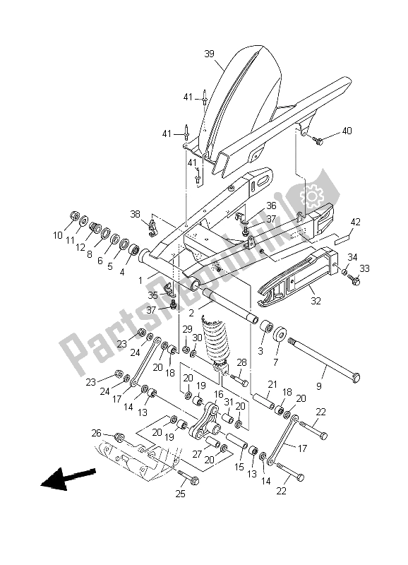 Alle onderdelen voor de Achterste Arm van de Yamaha TDM 900 2009