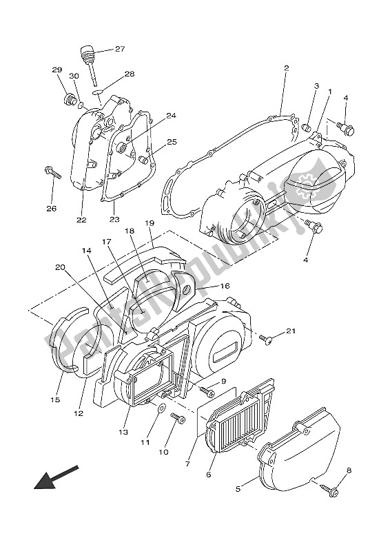 All parts for the Crankcase Cover 1 of the Yamaha YP 250R 2016