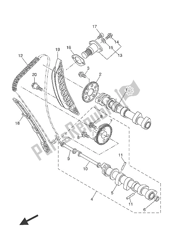 Alle onderdelen voor de Nokkenas & Ketting van de Yamaha MT-07 Tracer ABS 700 2016