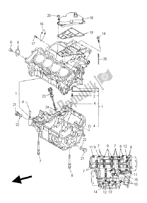 All parts for the Crankcase of the Yamaha XJ6 FA 600 2011