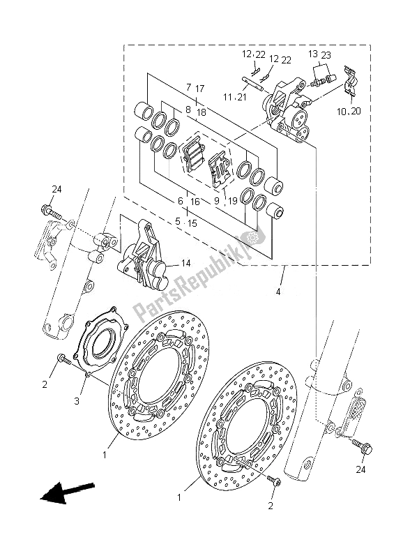 All parts for the Front Brake Caliper of the Yamaha XV 1900A Midnight Star 2007