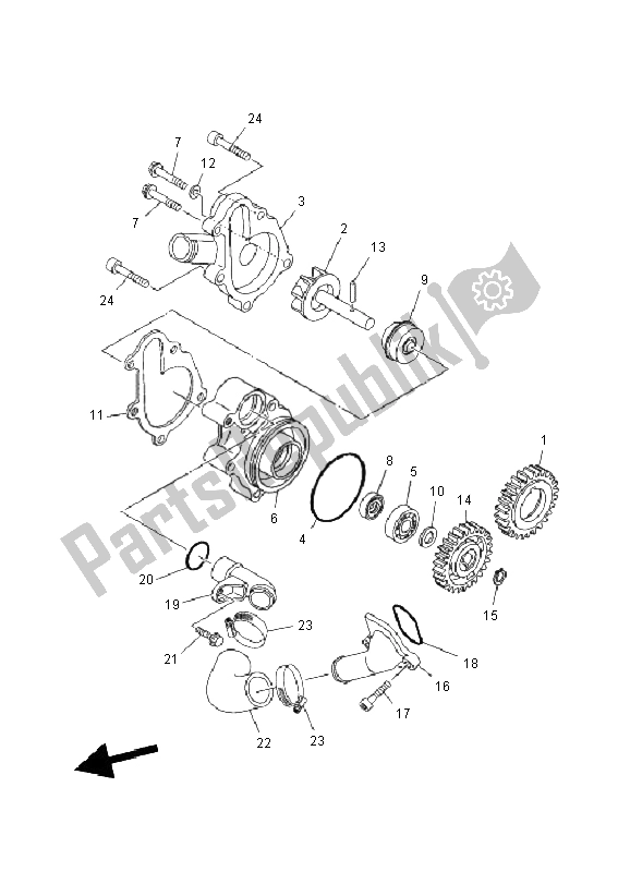 All parts for the Water Pump of the Yamaha XT 660X 2011