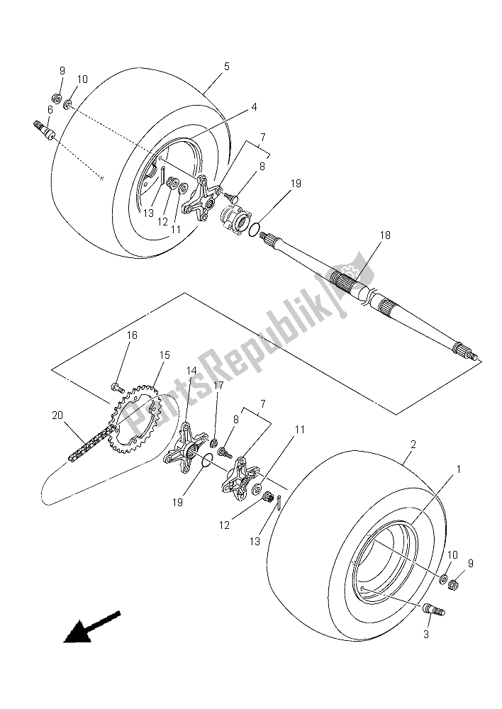 All parts for the Rear Wheel of the Yamaha YFM 700R 2015