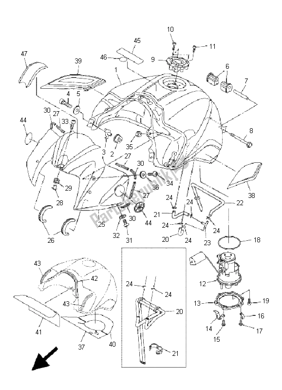 Todas as partes de Tanque De Combustível do Yamaha FZ1 N Fazer 1000 2008