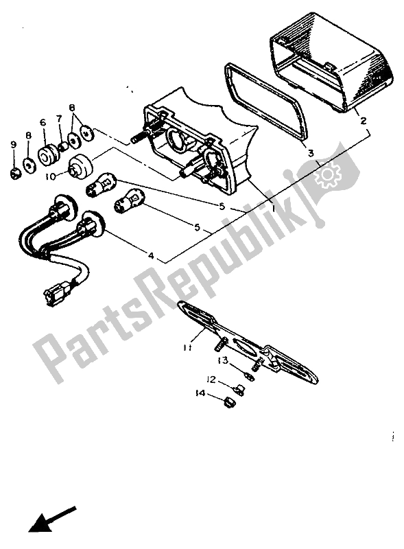 All parts for the Taillight of the Yamaha FZR 750R 1990