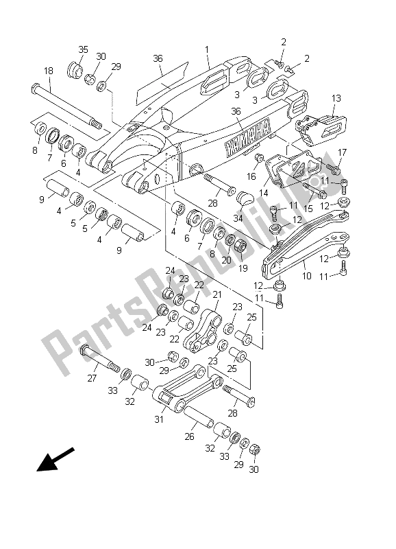 All parts for the Rear Arm of the Yamaha WR 450F 2003