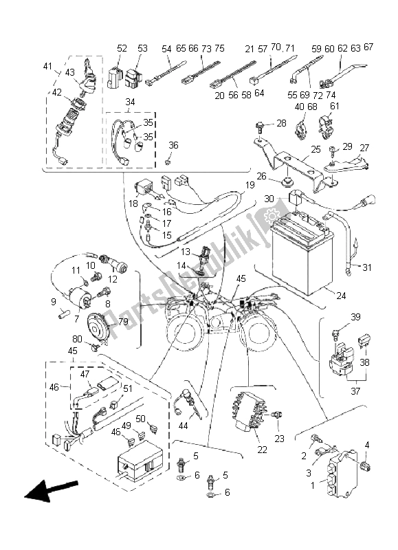 All parts for the Electrical 1 of the Yamaha YFM 350F Grizzly 4X4 2008