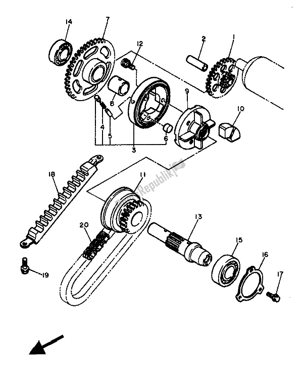 All parts for the Starter of the Yamaha FZ 750 1986