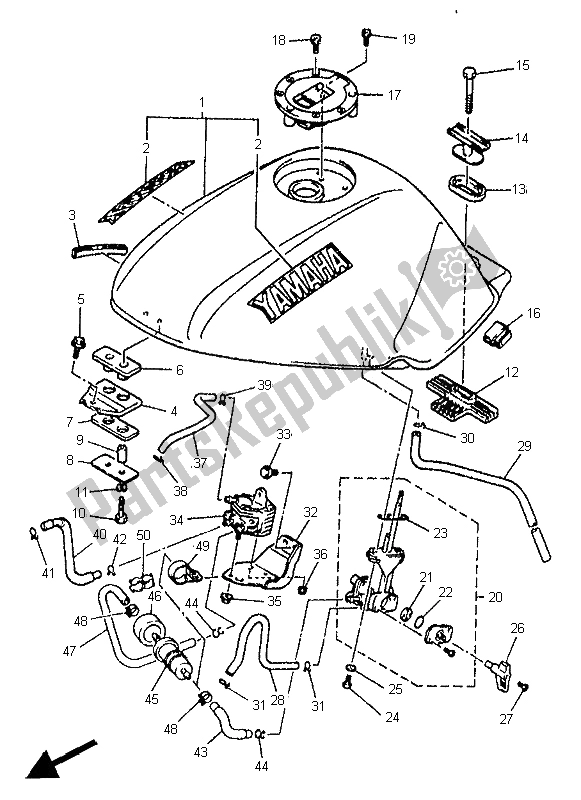 All parts for the Fuel Tank of the Yamaha XJ 600N 1995