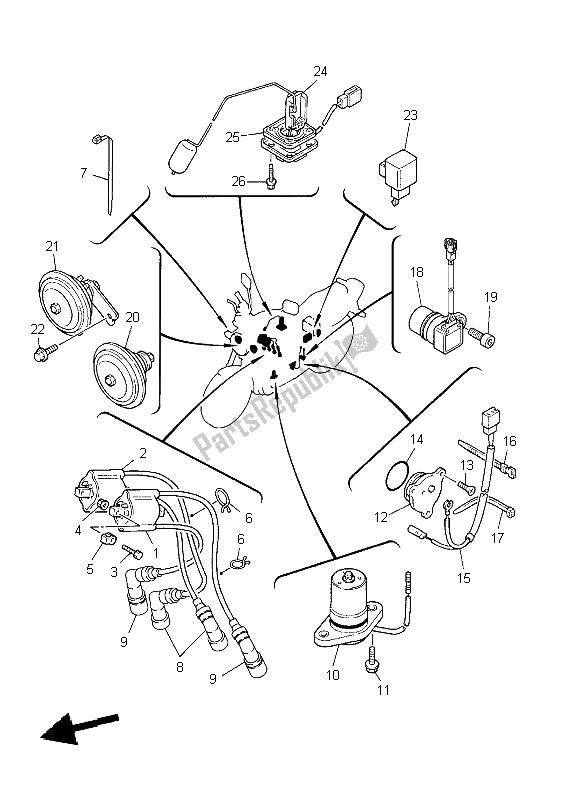 All parts for the Electrical 1 of the Yamaha XJR 1300 2004