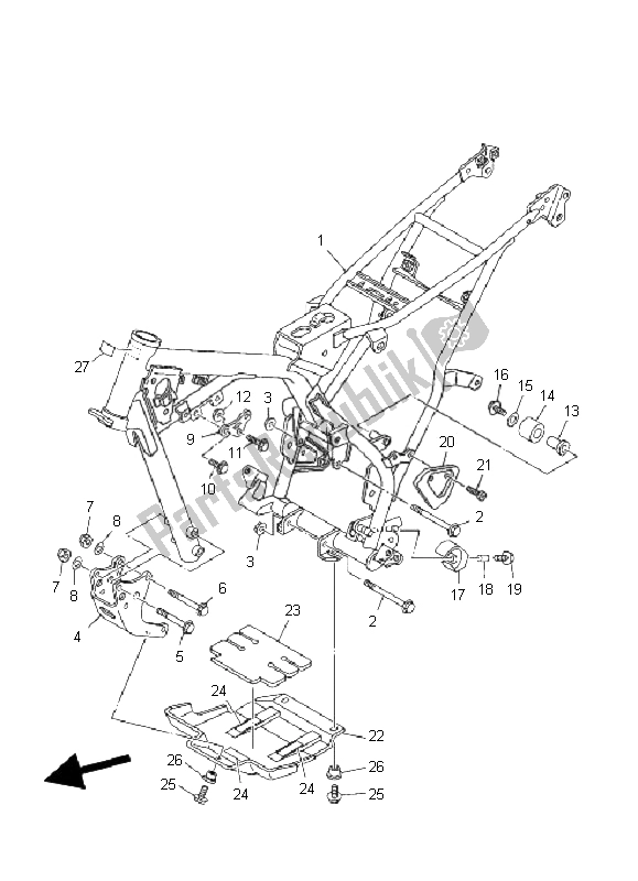 All parts for the Frame of the Yamaha TT R 125 SW LW 2008