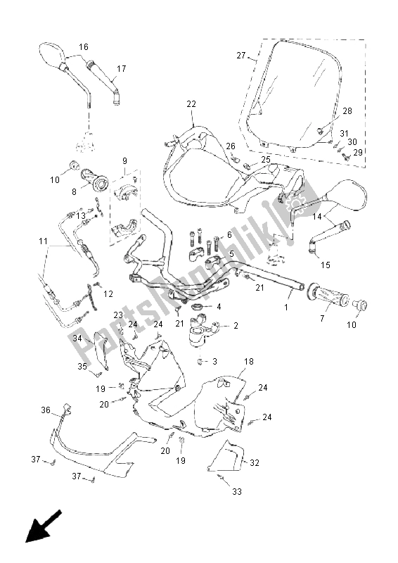All parts for the Steering Handle & Cable of the Yamaha YP 125R X Maxi 2009