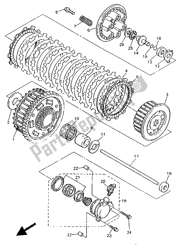 Toutes les pièces pour le Embrayage du Yamaha YZF 750R 1993