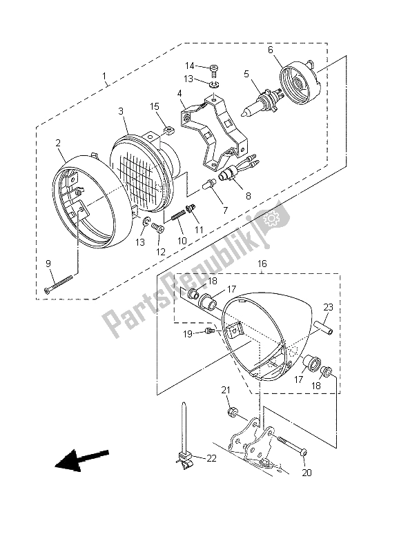 All parts for the Headlight of the Yamaha XVS 250 Dragstar 2002