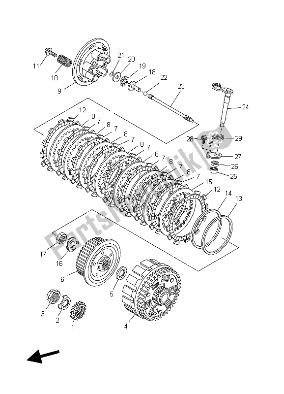 All parts for the Clutch of the Yamaha YZ 250F 2006