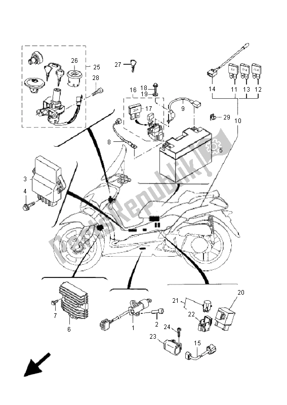 Wszystkie części do Elektryczny 1 Yamaha VP 250 X City 2007