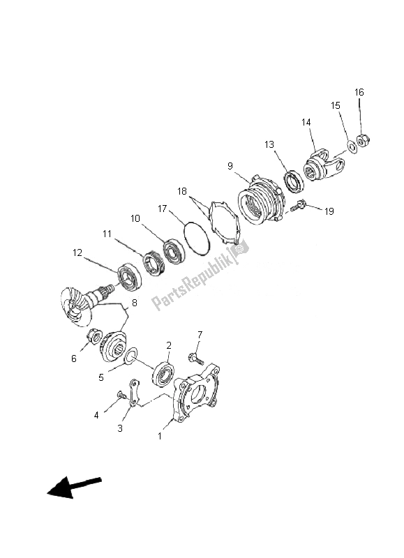 All parts for the Middle Drive Gear of the Yamaha YFM 350 Grizzly 2X4 2007