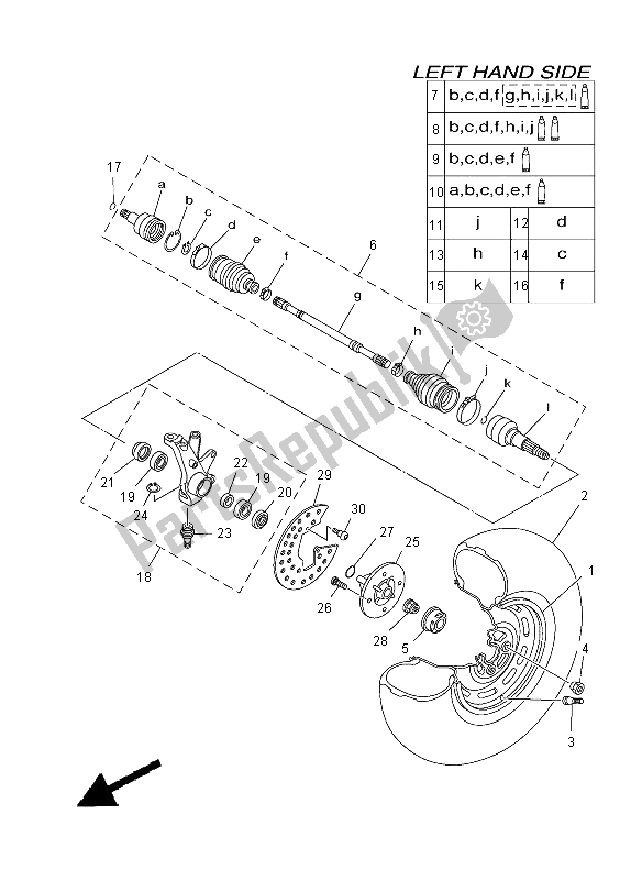 All parts for the Front Wheel of the Yamaha YXR 700F 2012