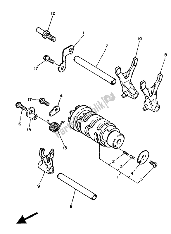 All parts for the Shift Cam & Fork of the Yamaha FZR 600 Genesis 1991