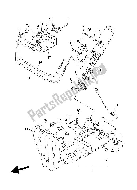 All parts for the Exhaust of the Yamaha YZF R6 600 2009