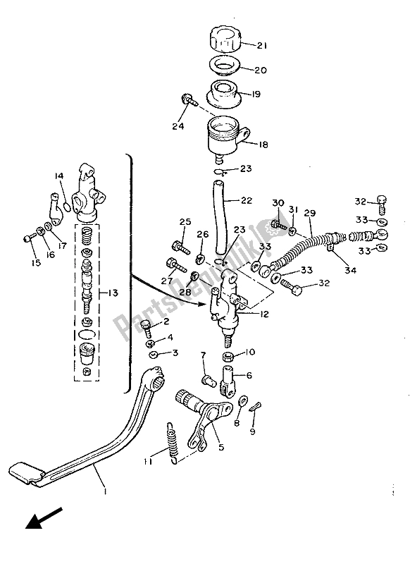 Toutes les pièces pour le Maître-cylindre Arrière du Yamaha XJ 900F 1987